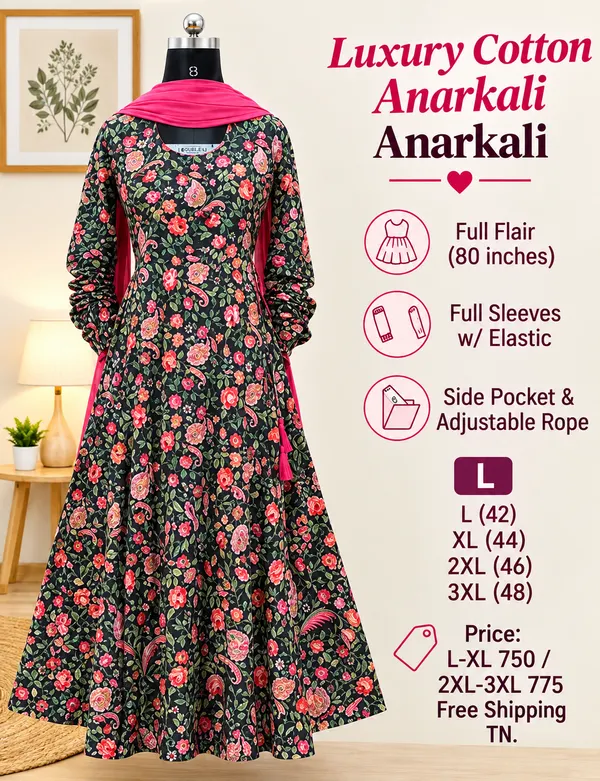 Pure Cotton Full Hand Anarkali Kurti with Dupatta | KS1277